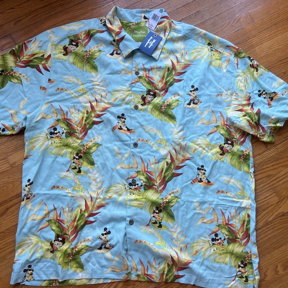 Disney Men's Light Blue Tropical Print Shirt